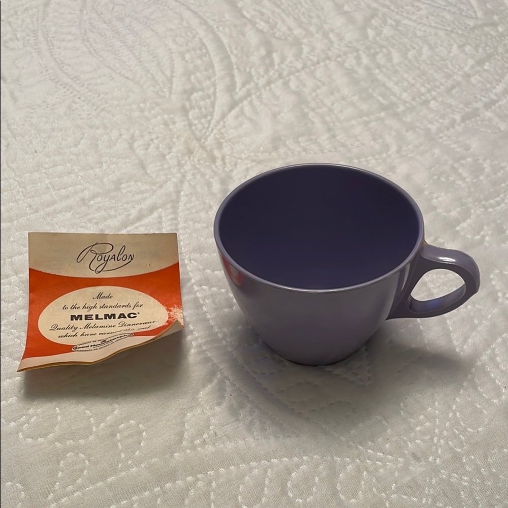 Vintage Retro Mid-Century Modern ROYALON Melmac Melamine Purple Cup Mug w/Flyer